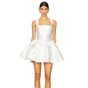 Elliatt Satin White Tiered Midi Dress